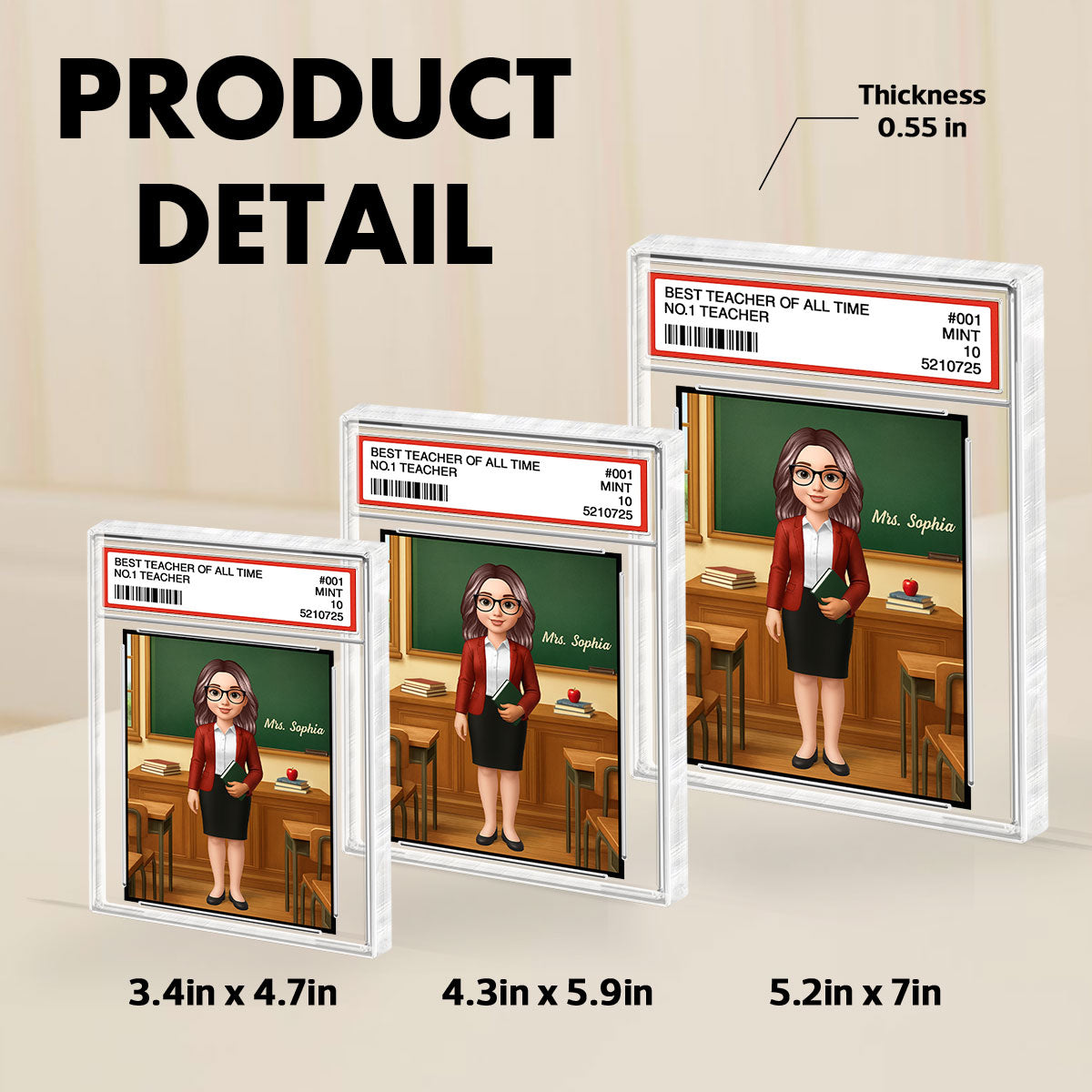 3D Effect Teacher Trading Card Style Personalized Acrylic Block Plaque