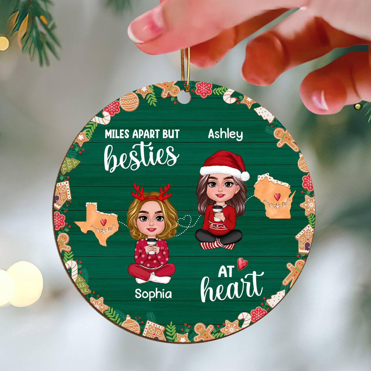 Doll Besties Long Distance Cookies State Map Personalized Wooden Ornament