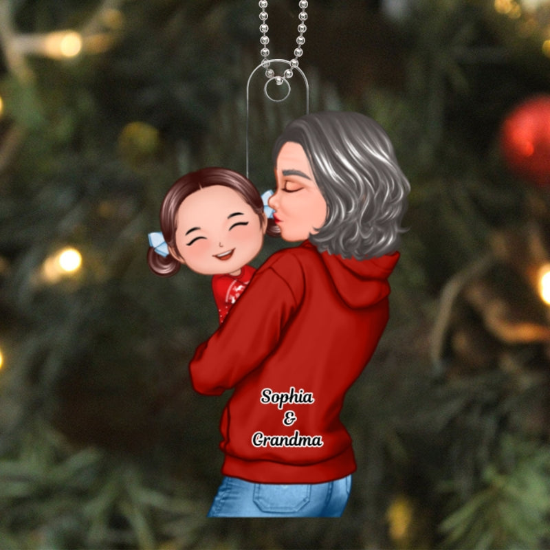 Mom Grandma Hugging Kid Personalized Acrylic Ornament