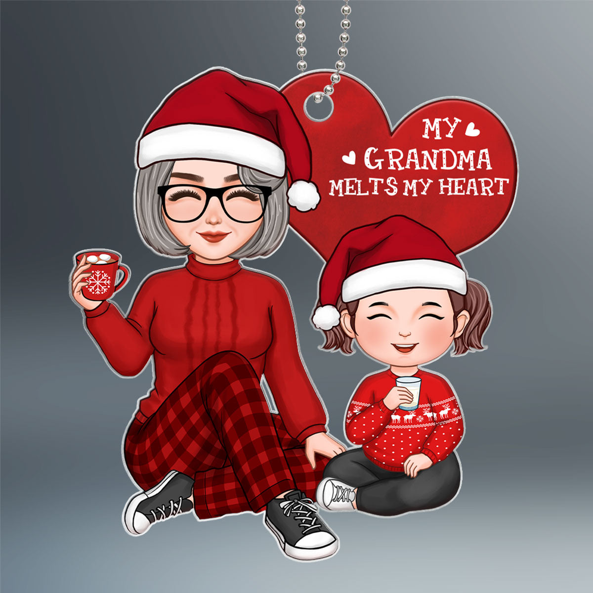 Cute Grandma And Grandkids Sitting Christmas Gift Personalized Acrylic Ornament