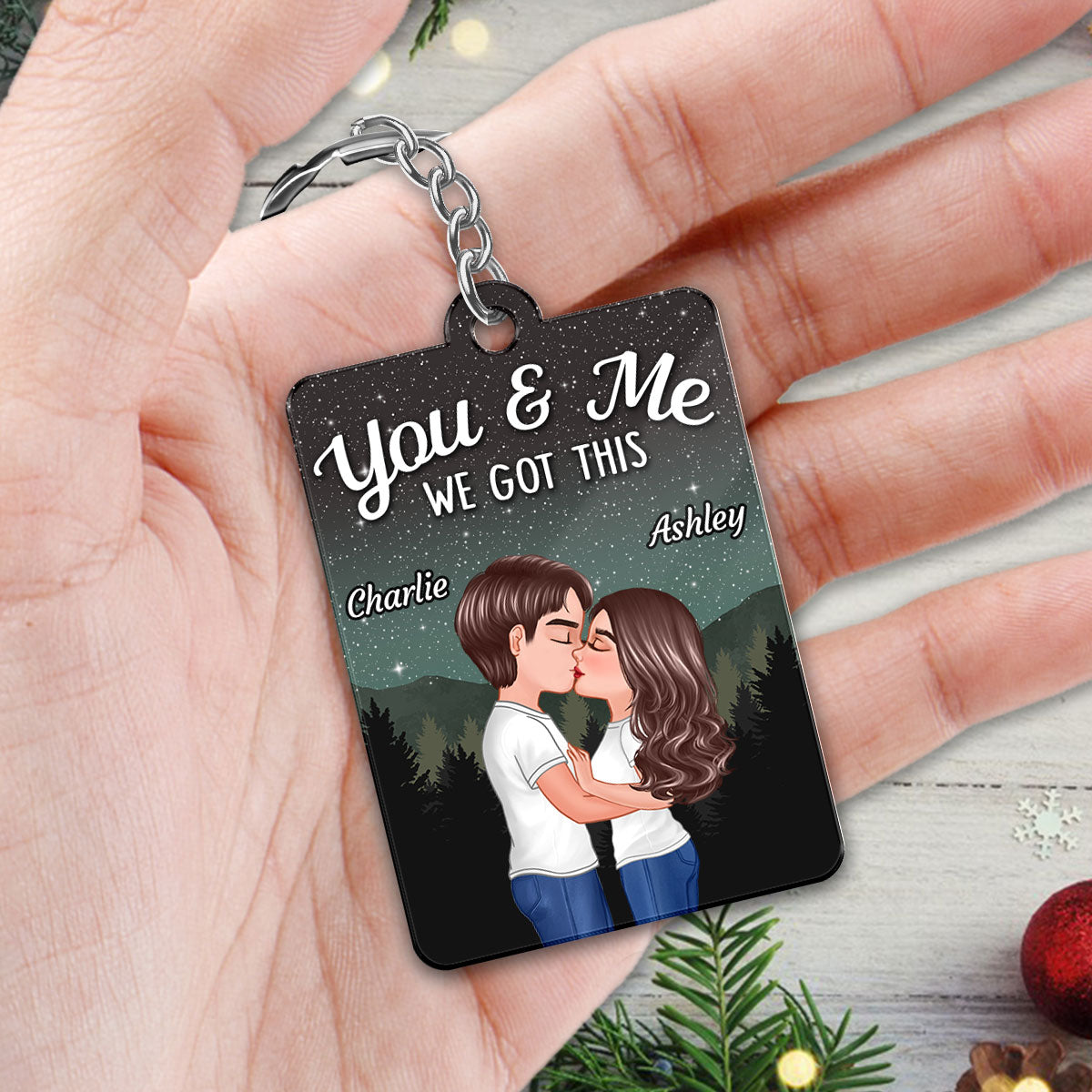 Couple Kissing Under Stars Sky Forest Favorite Song QR Code Personalized Acrylic Keychain