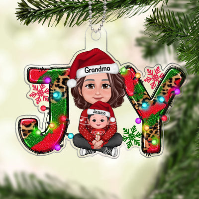 Joy Christmas Grandma & Grandkid Crossed Legs Personalized Acrylic Ornament