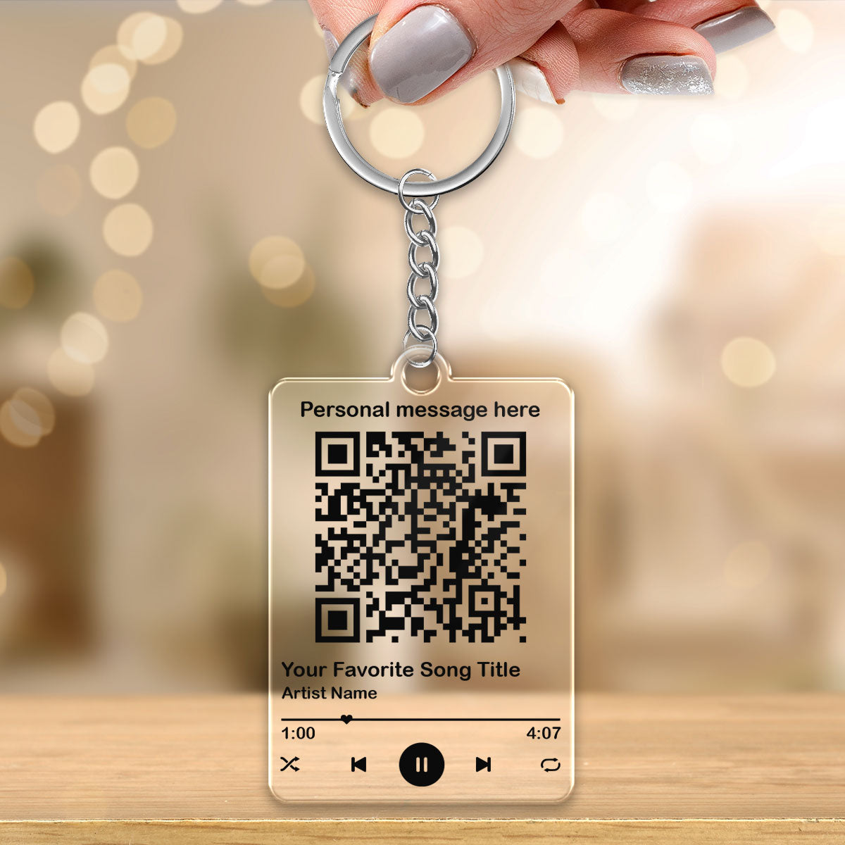 Favorite Song & Message Scannable QR Code Personalized Acrylic Keychain