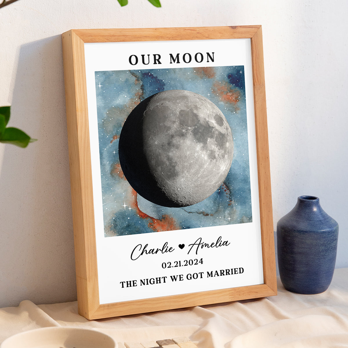 Gradient Couple Custom Moon Phase Anniversary Date Personalized Poster, Anniversary Gift, Wedding Gift For Couple