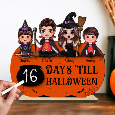 Family Halloween Countdown Unique Home Decor Personalized 2-Layer Standing Wooden Plaque