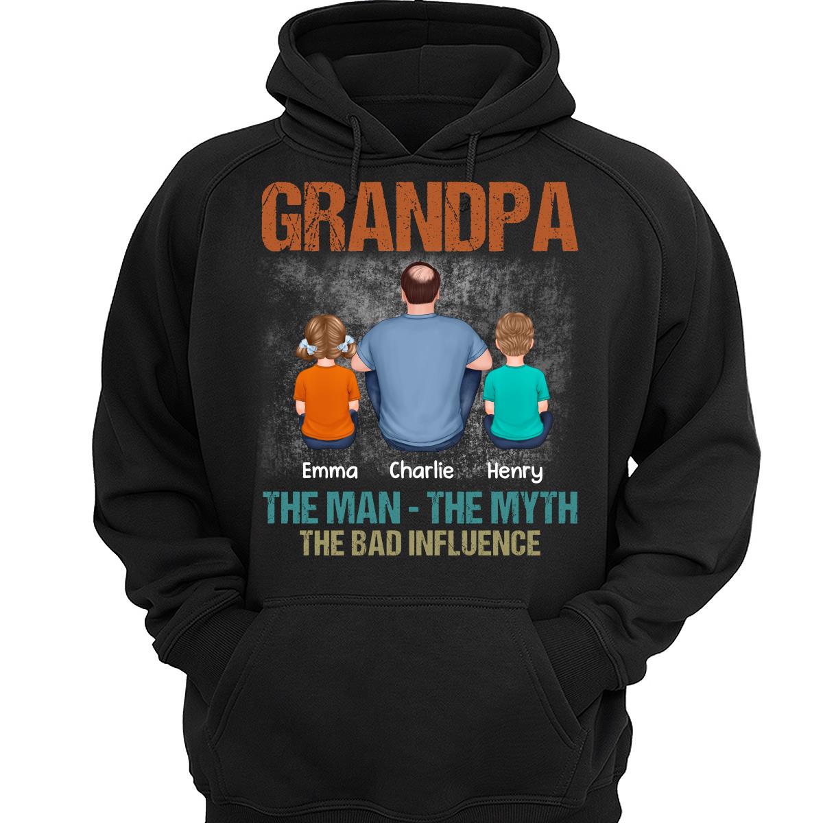Back View Grandpa The Man The Myth The Bad Influence Personalized Shirt