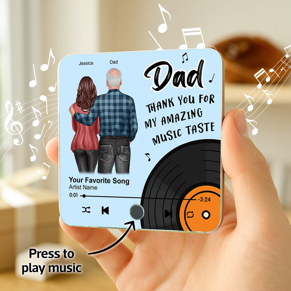 Dad Thank You For My Amazing Music Taste Custom Dad's Favorite Song Personalized Music Fridge Magnet