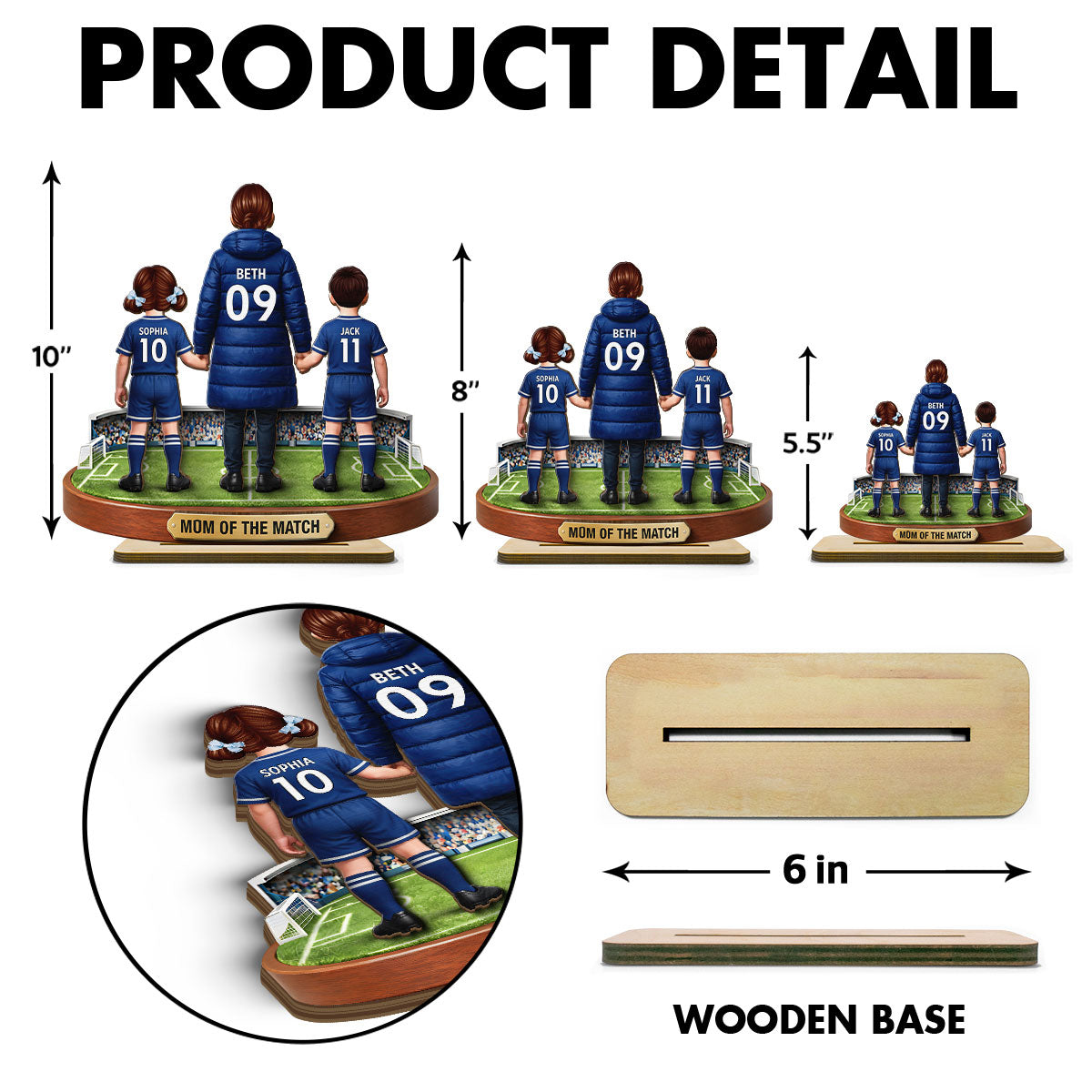 Mom of the Match - Personalized 2-Layered Wooden Plaque – Gift for Football Mom