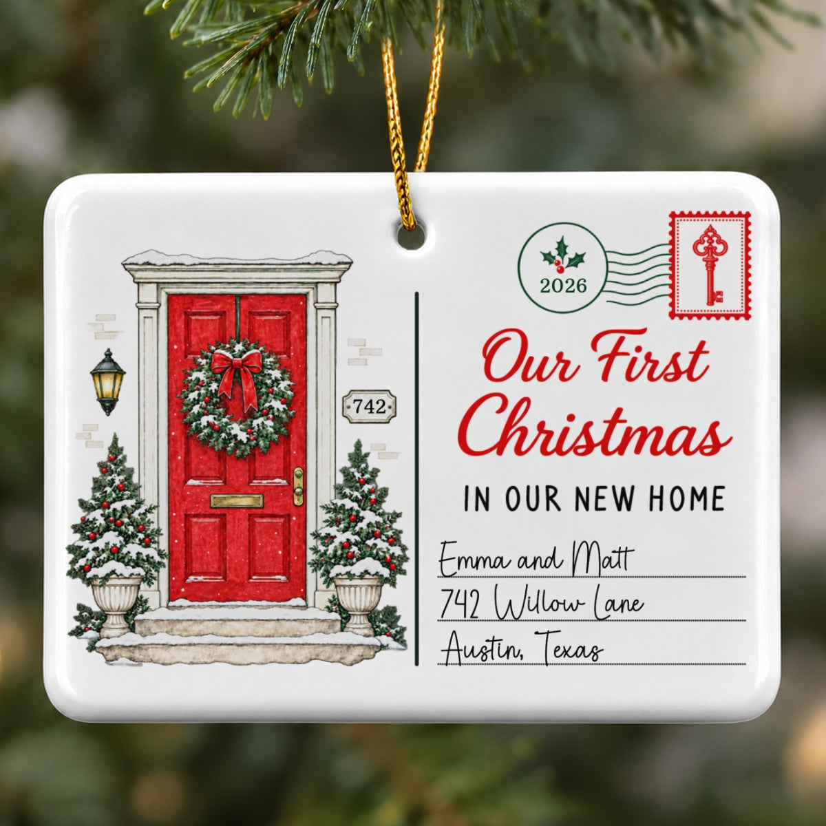 First Christmas In New Home - Personalized Ceramic Ornament – New Home Keepsake, Housewarming Gift for Couple