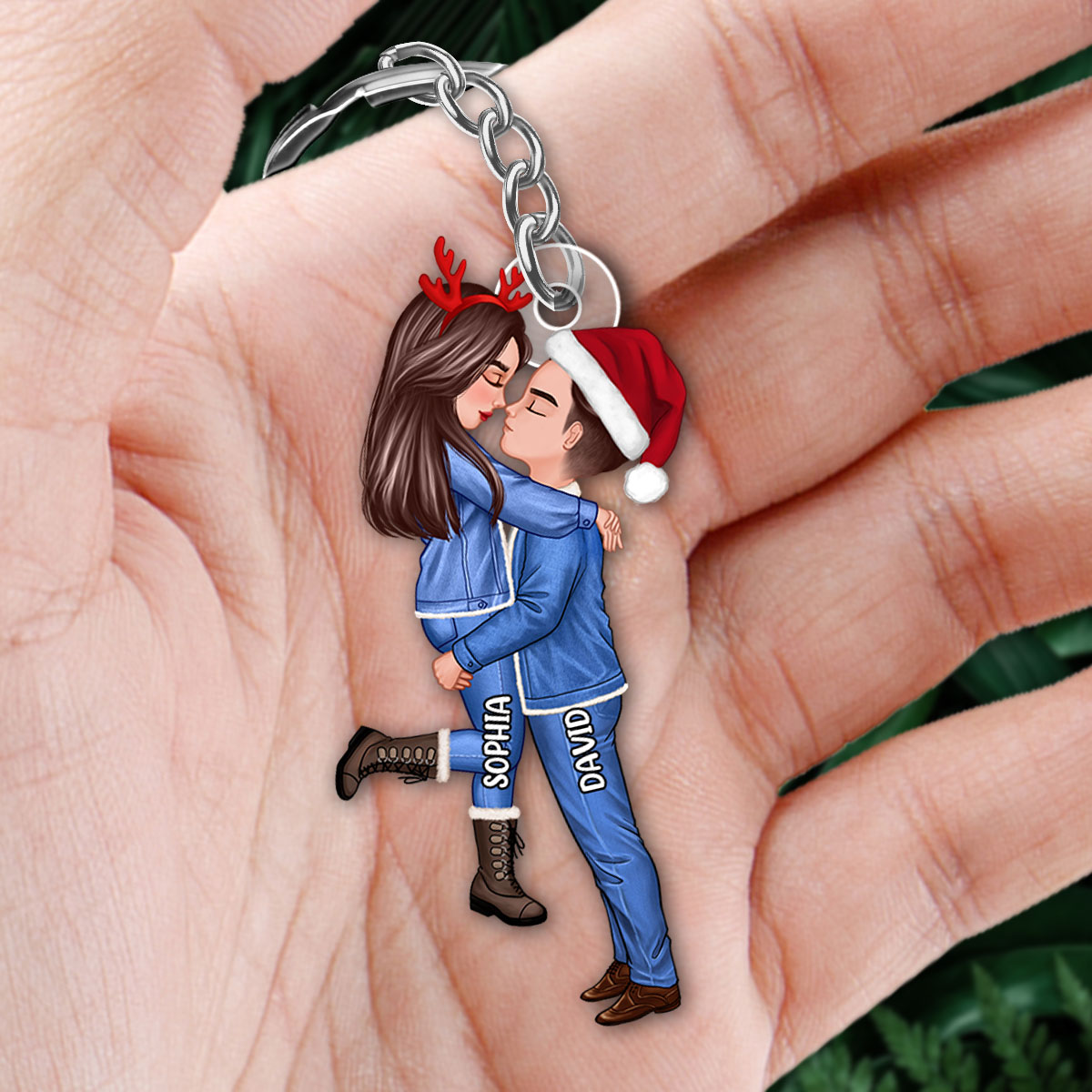 Winter Couple Hugging Kissing Personalized Acrylic Keychain