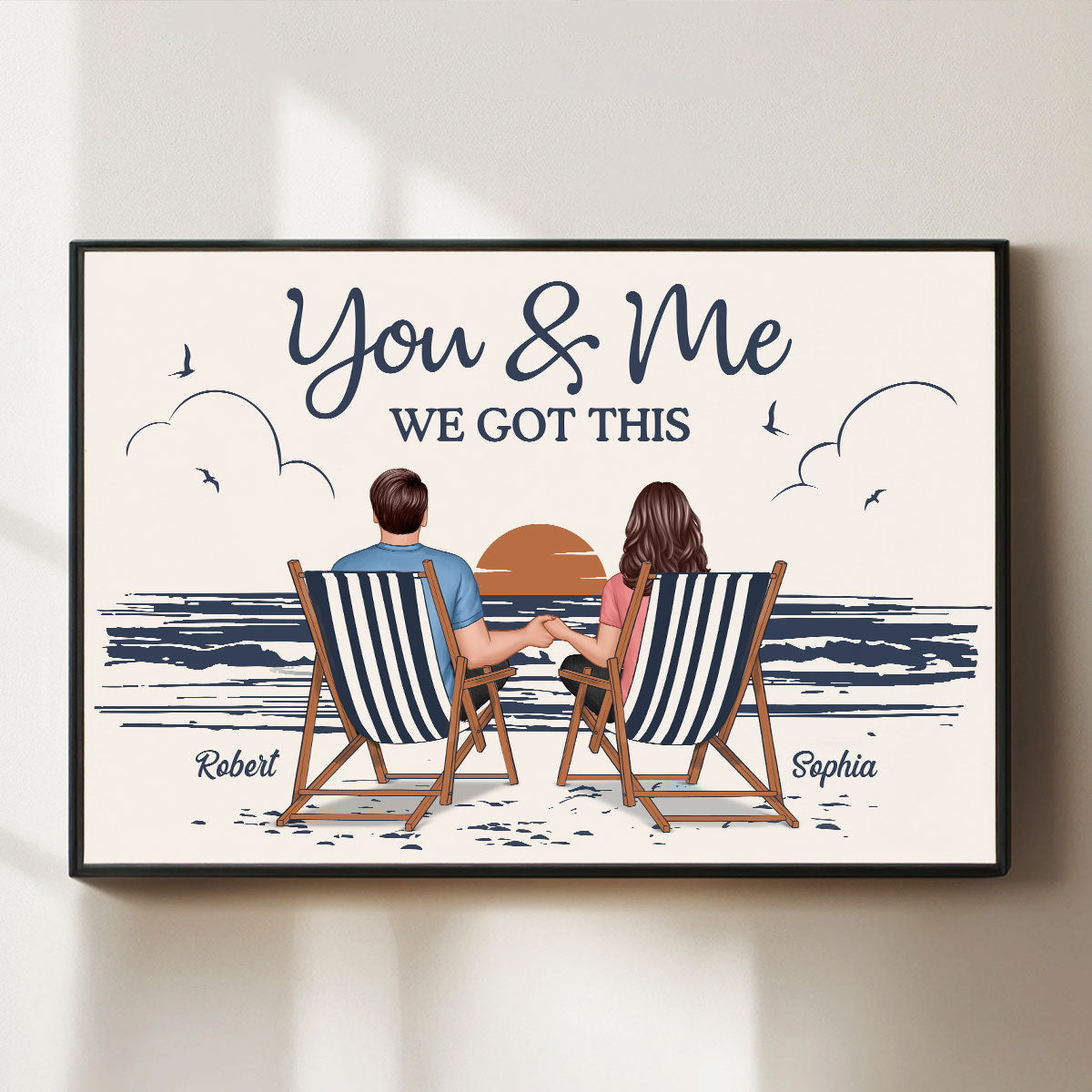 Couple At Beach Aesthetic Beach Retro Blue Theme Personalized Poster, Gift For Him, For Her