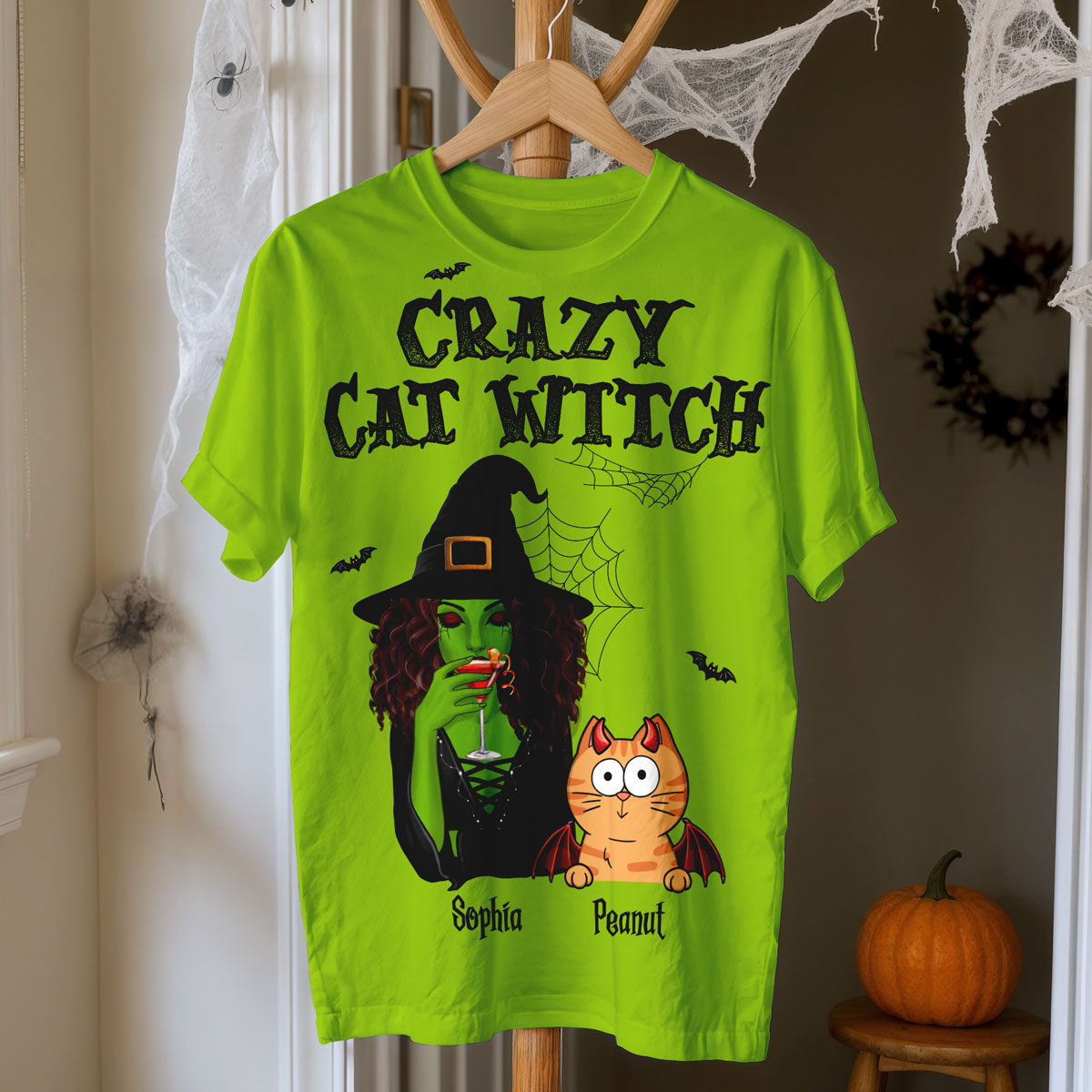 Halloween Green Witch Cat Mom Personalized Shirt, Spooky Halloween Costume For Cat Lovers
