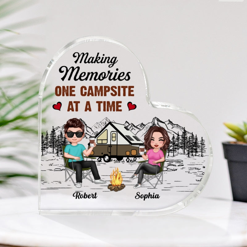 Camping Couple Making Memories Personalized Acrylic Heart Plaque