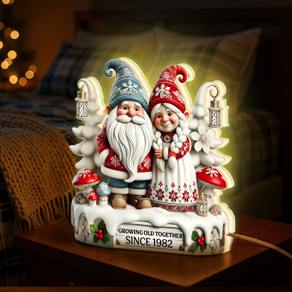 3D Effect Christmas Gnome Couple Growing Old Together - Personalized Light Box - Heartwarming Gift For Couple