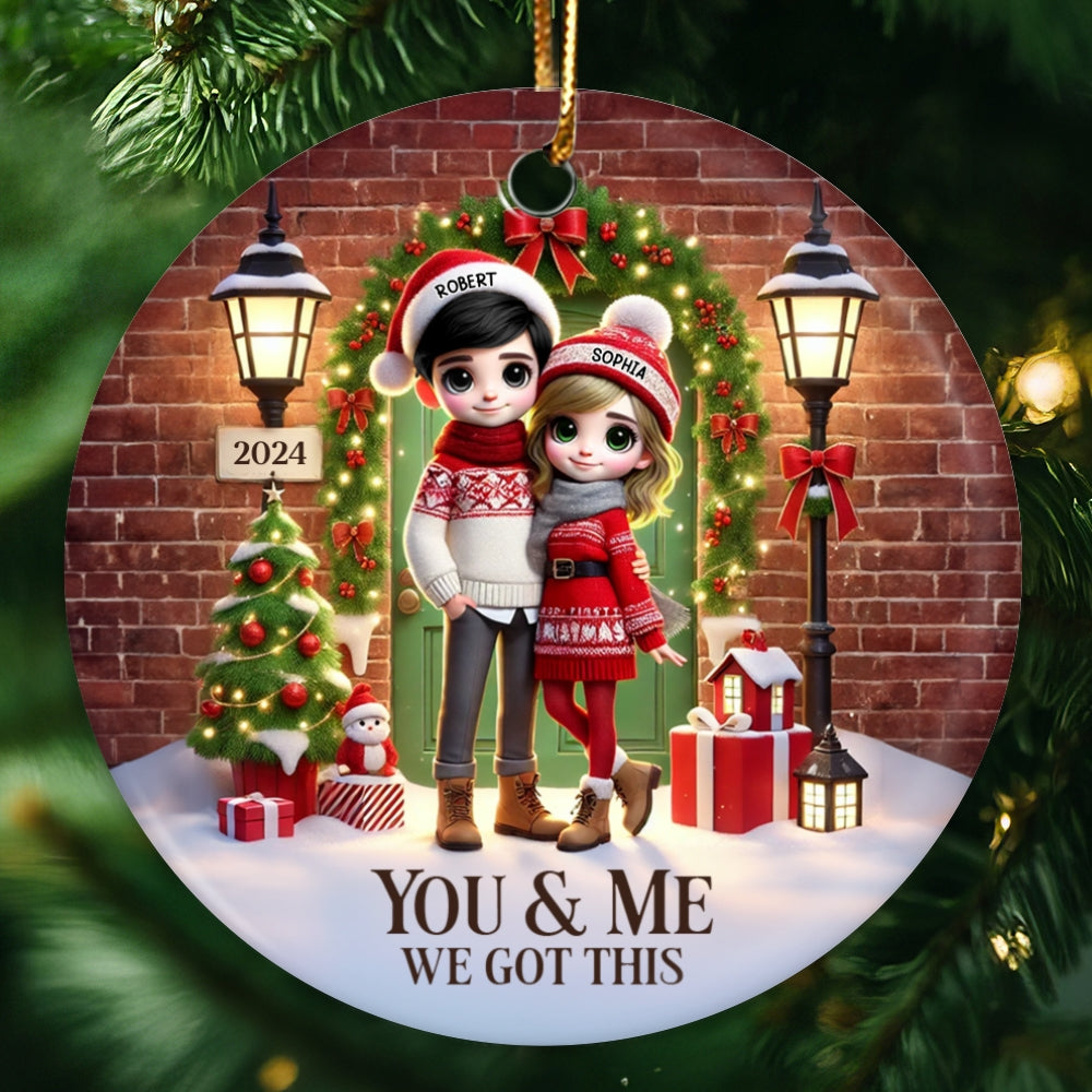 Couple Standing In Front of Door Personalized Ceramic Ornament, Christmas Gift for Him, Gift for Her