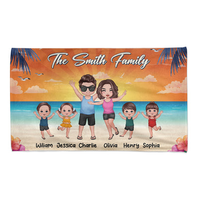 Whole Family Happy Couple Dad Mom Kids Dogs Cats Personalized Beach Towel