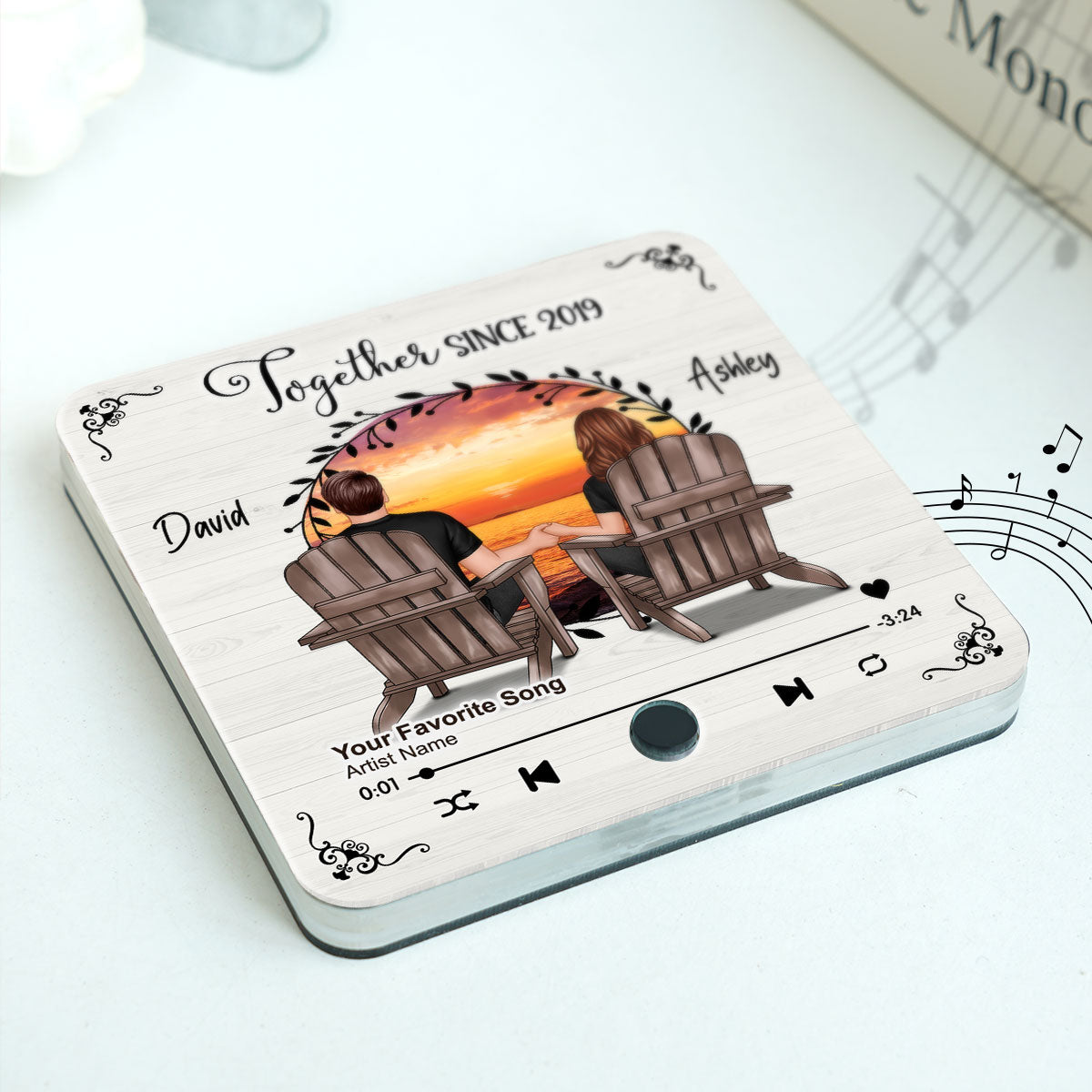 Couple Sitting Peaceful Landscape Through Rustic Window Personalized Music Magnet