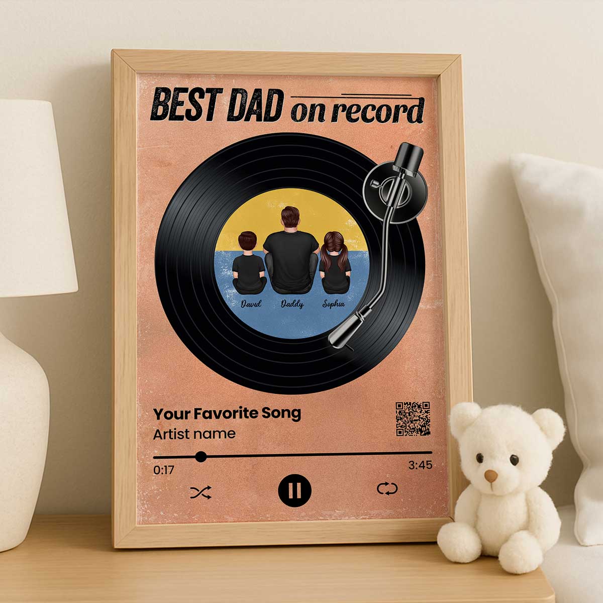 Retro Best Dad On Record Favorite Song Scannable QR Code Personalized Poster| Heartfelt Father's Day Gift For Dad