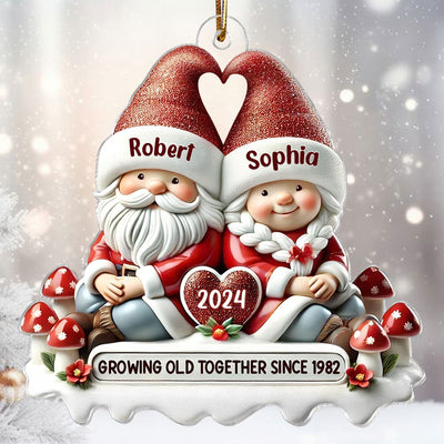 3D Effect Gnome Couple - Personalized Acrylic Ornament - Gift for Him, Gift for Her
