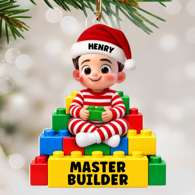 Little Cute Kid Master Builder - Personalized Acrylic Ornament - Christmas Gift For Kids, Son, Grandson, Daughter, Granddaughter