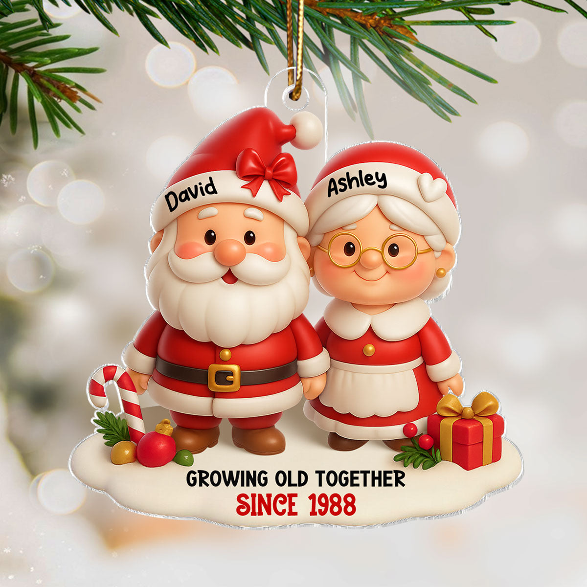 Santa Couple Growing Old Together Personalized Acrylic Ornament, Anniversary, Christmas Gift for him, Gift for her