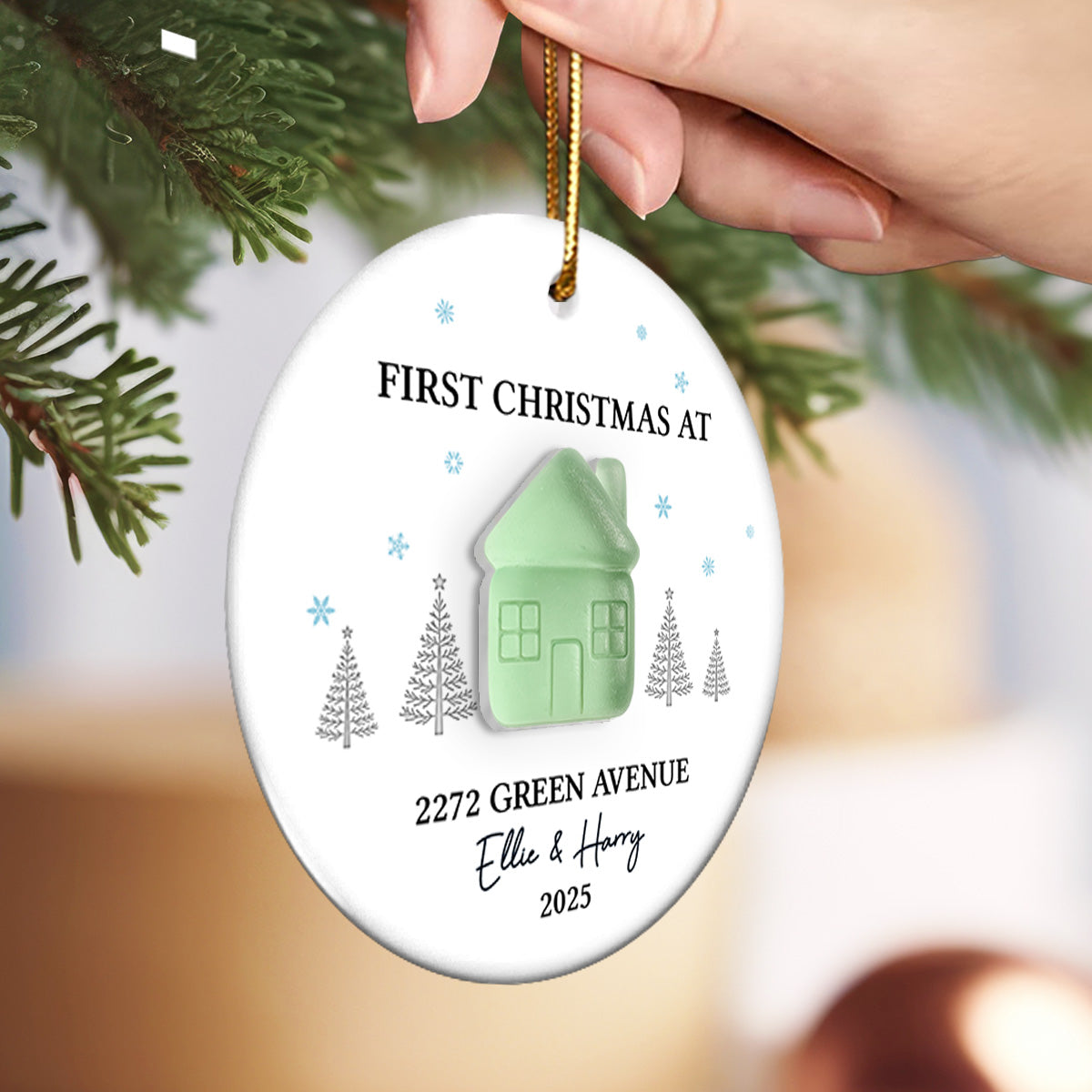 First Christmas New Home 3D Sea Glass Effect - Personalized Ceramic Ornament With Acrylic Pieces - New Home Decor
