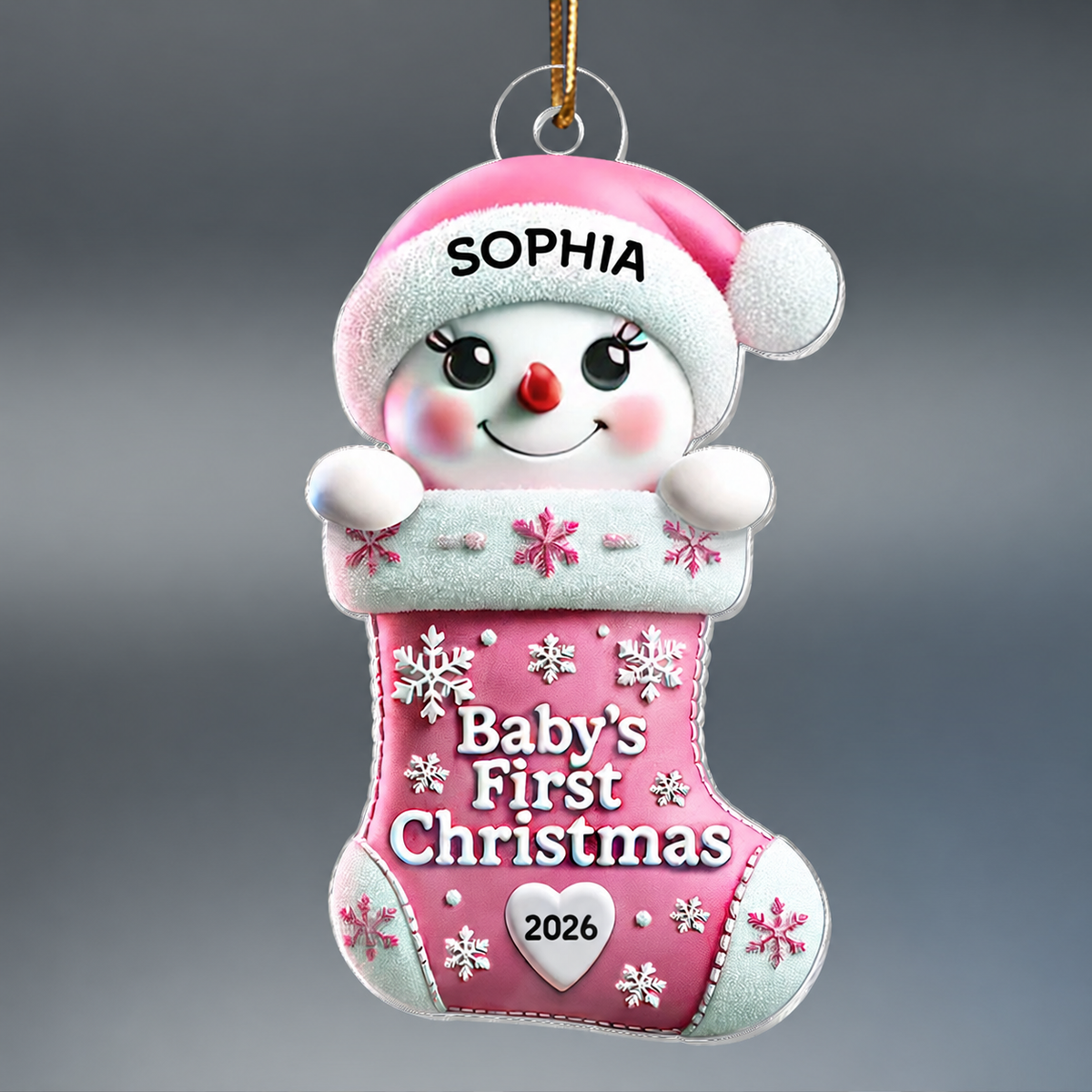Baby First Christmas Snowman On Stocking 1st Christmas Keepsake Personalized Acrylic Ornament