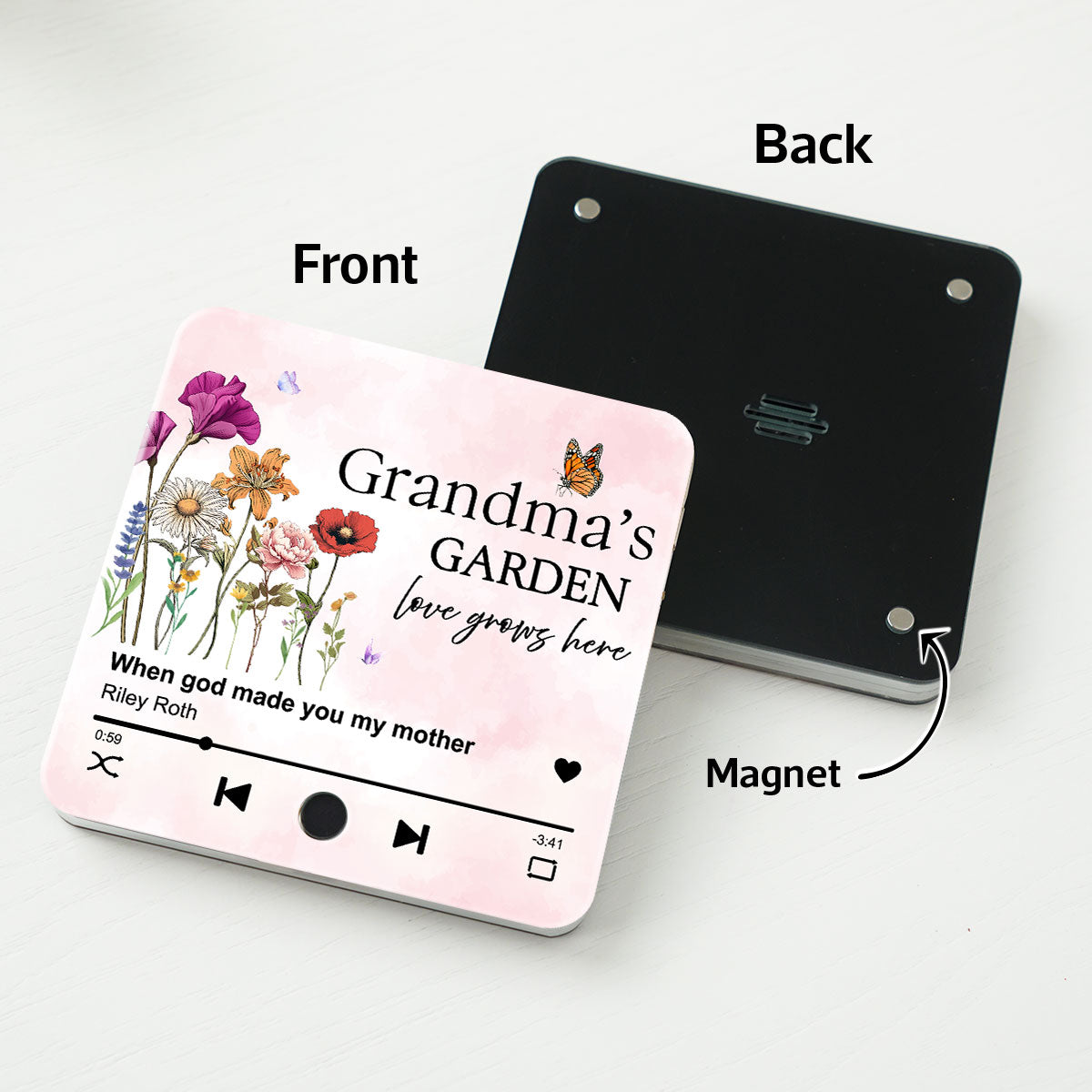 Grandma's Garden, Grandma's Kitchen Birth Month Flower Personalized Music Fridge Magnet, Gift for Grandma, Mom