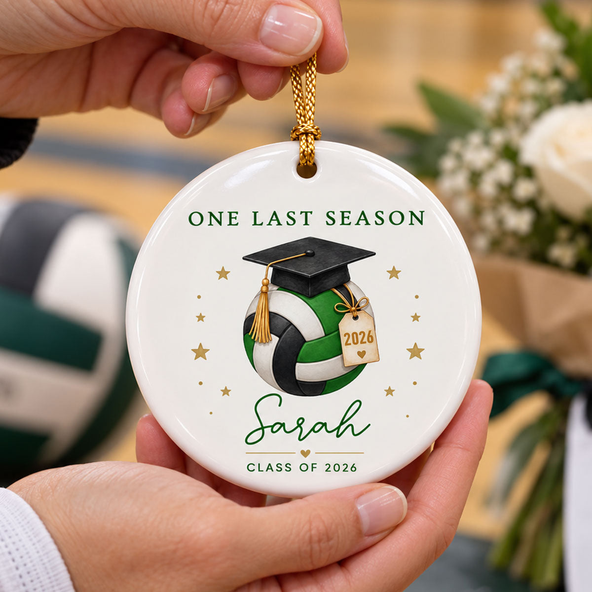 One Last Season Volleyball Senior - Personalized Ceramic Ornament - Volleyball Senior Night Gift, Volleyball Senior Gift, Class of 2027