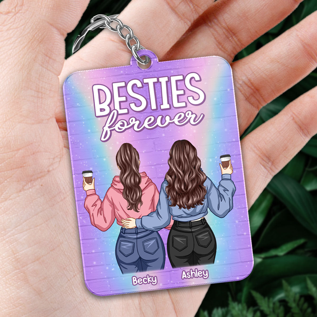 Galaxy Brick Background Back View Hoodie Besties Favorite Song Scannable QR Code Personalized Acrylic Keychain