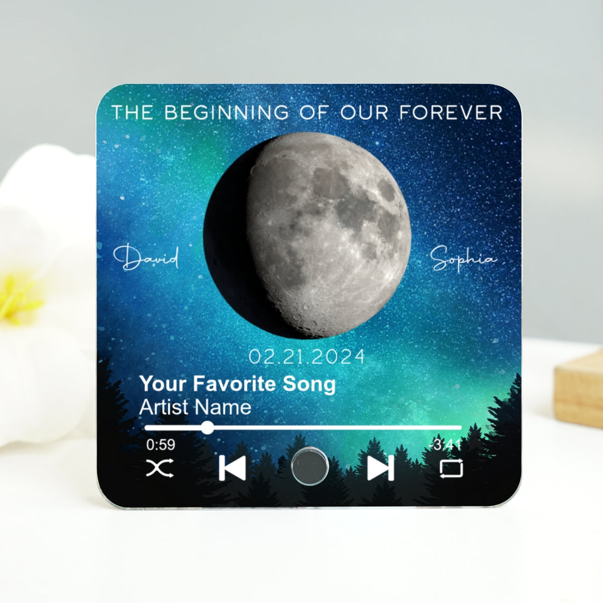Our Moon Couple Gift Moon Phase Art Wedding Anniversary Gift For Him Gift For Her Personalized Music Fridge Magnet