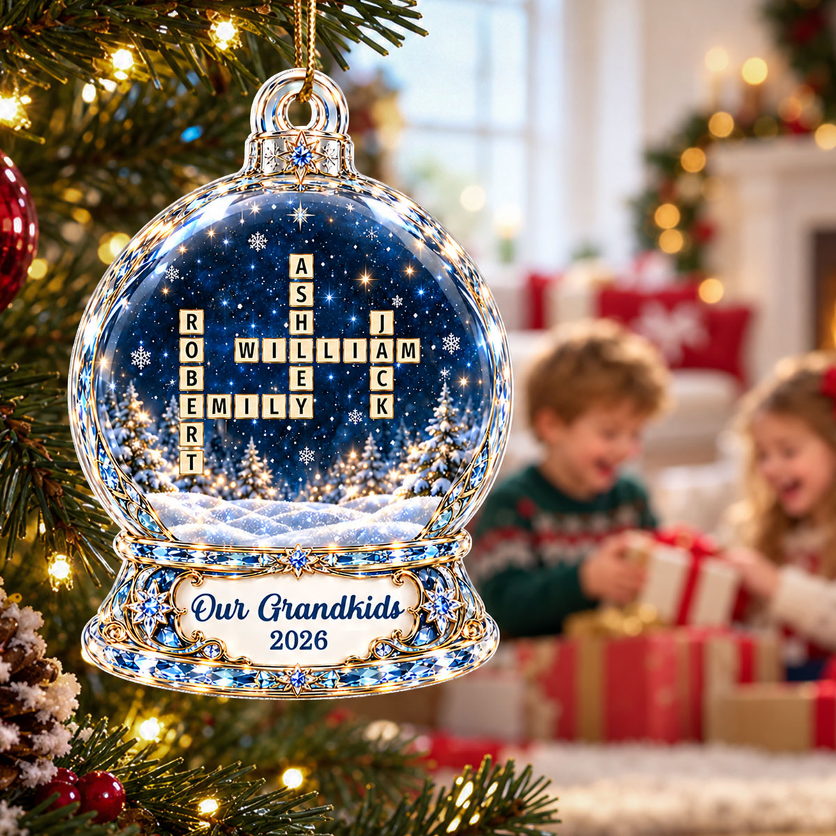Our Grandkids Crossword Winter - Personalized Acrylic Ornament - Christmas Gift For Grandma, Grandpa, Grandparents
