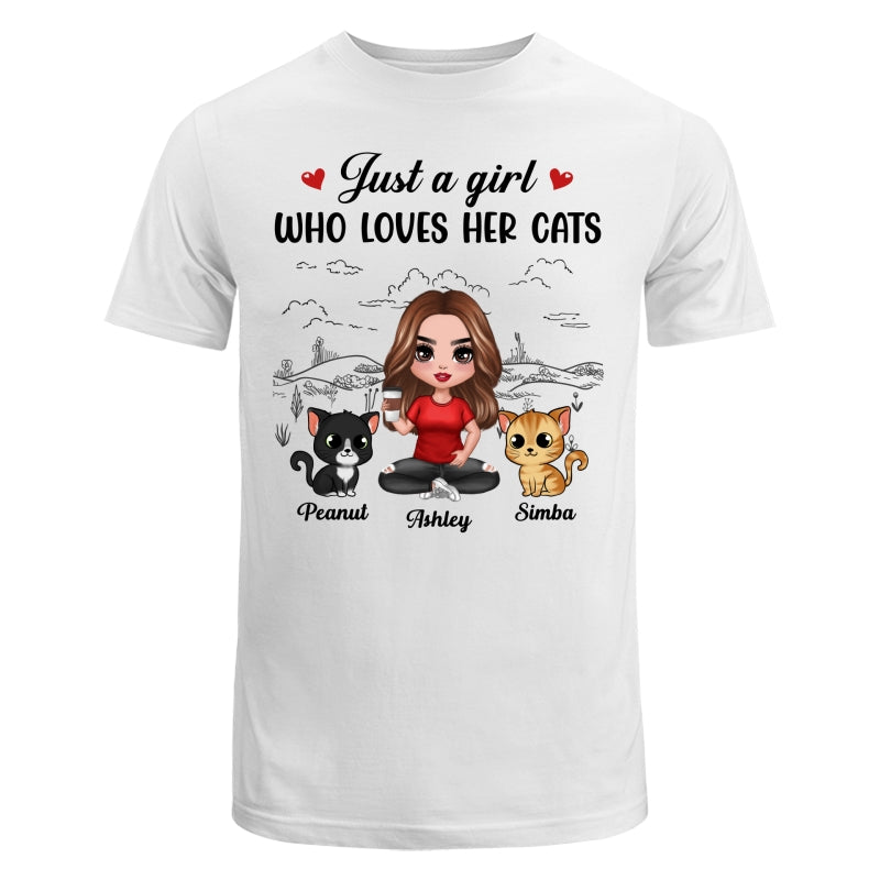 A Girl Loves Her Cats Sketch Background Personalized Shirt