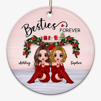 Christmas Doll Besties Sitting On Bed Personalized Circle Ornament