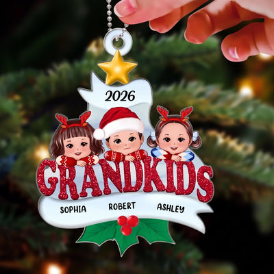 Grandkids Cute Kids On Word Gift For Grandma Grandpa Grandparents Personalized Custom Shaped Acrylic Ornament
