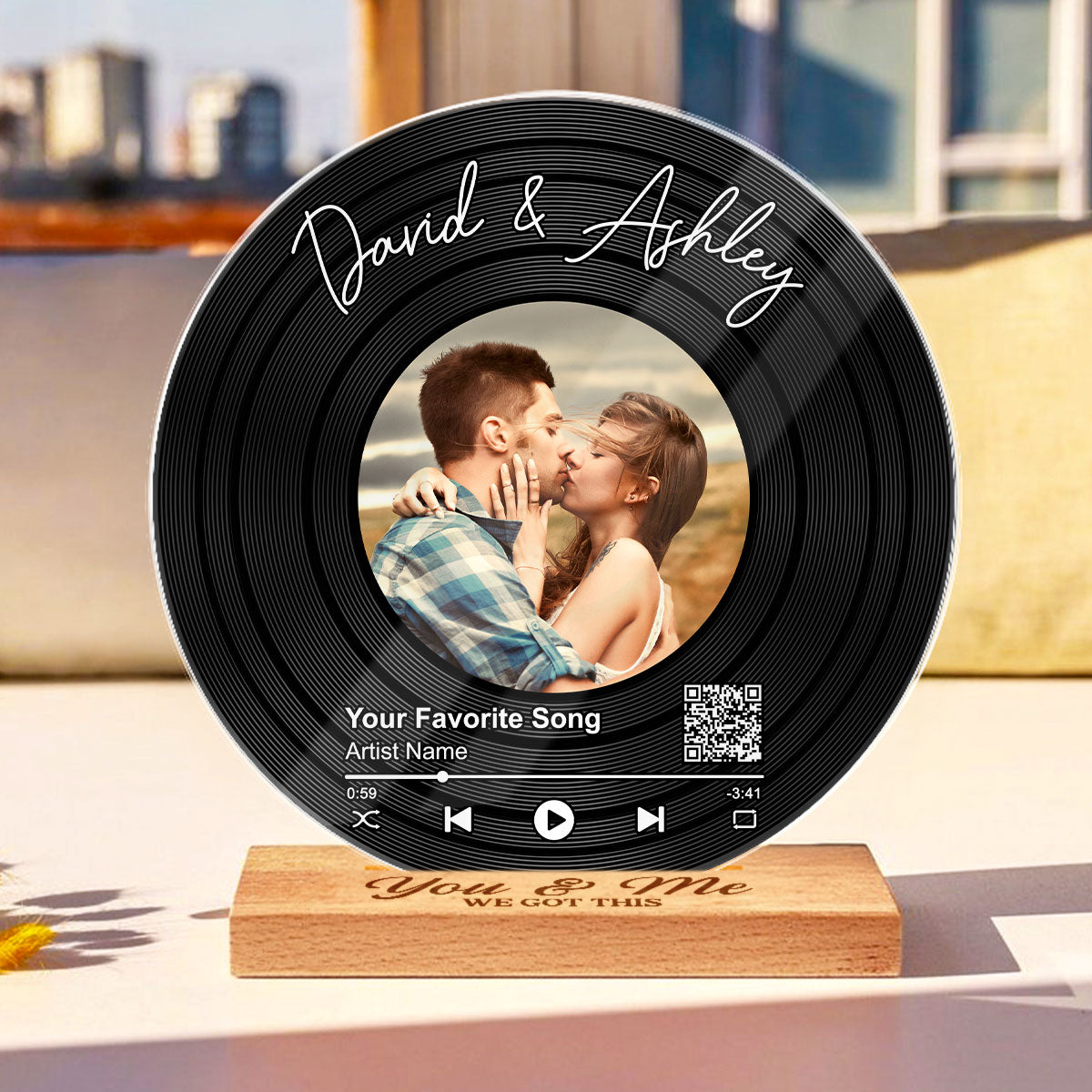 Couple Upload Photo Favorite Song Scannable QR Code Personalized Acrylic Record Plaque, Heartfelt Gift For Couple, For Him, For Her, Boyfriend, Girlfriend, Husband, Wife