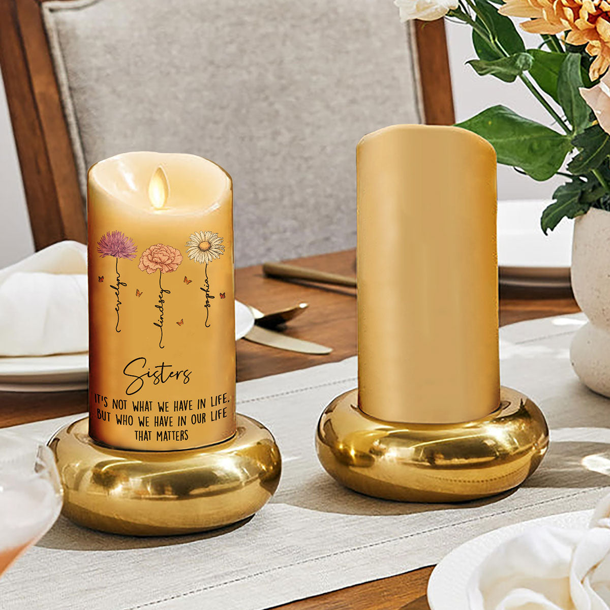 Best Friends Besties Birth Month Flower Personalized LED Candle