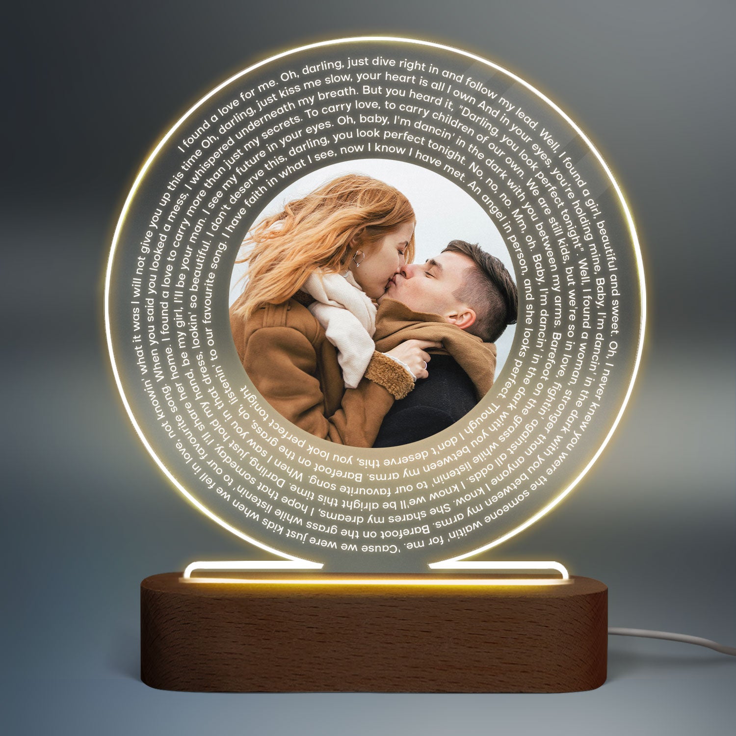 Custom Couple Photo Favorite Song Vinyl Record Personalized Acrylic Circle LED Night Light, Heartfelt Gift For Couple, For Him, For Her