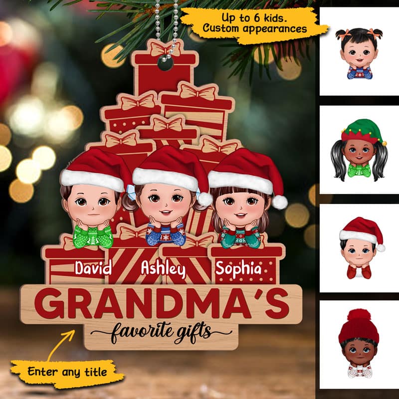 Grandma Favorite Gifts Doll Kids Personalized Christmas Wooden Ornament