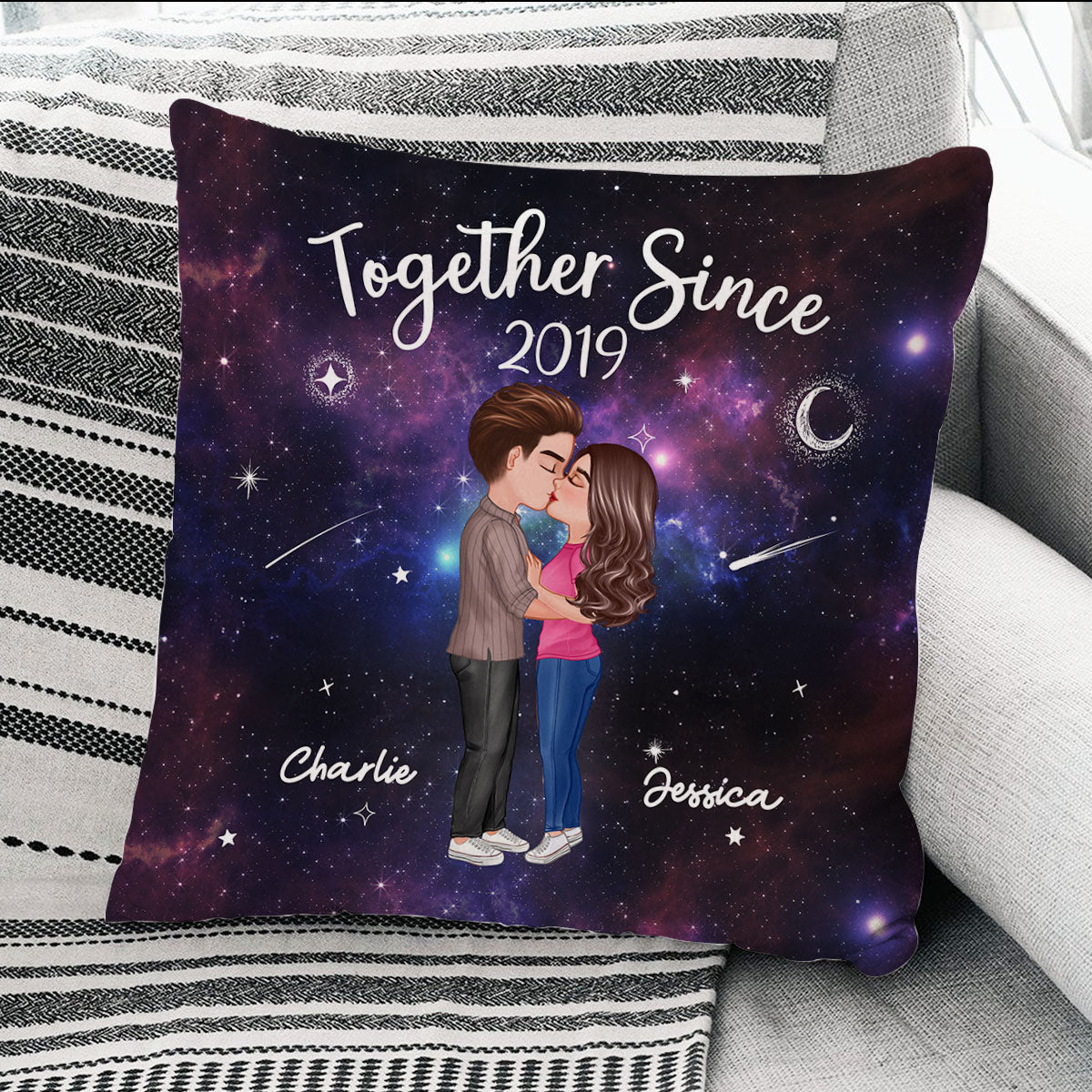 Doll Couple Kissing In Galaxy Night Personalized Pillow