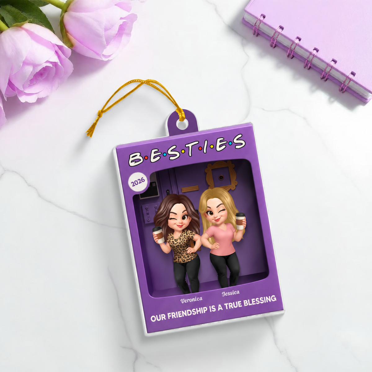 [BUY 1 GET 1 FREE] Besties Personalized Acrylic Ornament - Purple Toy Box Style Christmas Gift