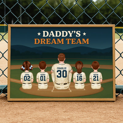 Retro Night Baseball Daddy's Dream Team Personalized Poster, Gift For Dad
