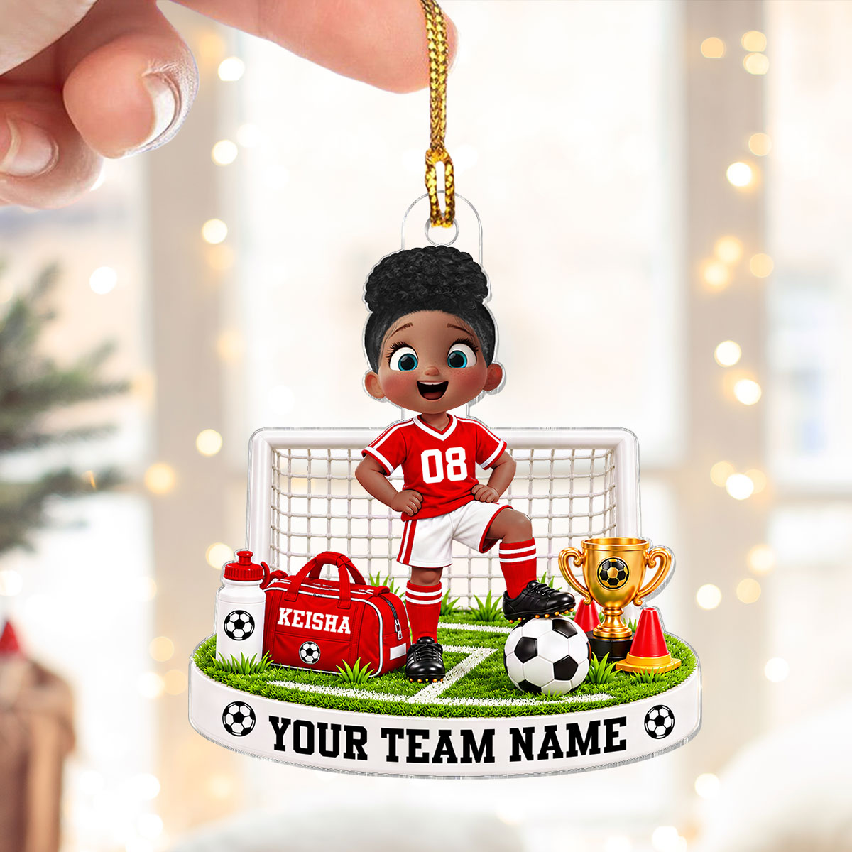 Soccer Kid Boy Girl Custom Name And Team Name - Personalized Acrylic Ornament - Christmas Gift For Soccer Players, Grandson, Son, Granddaughter, Daughter
