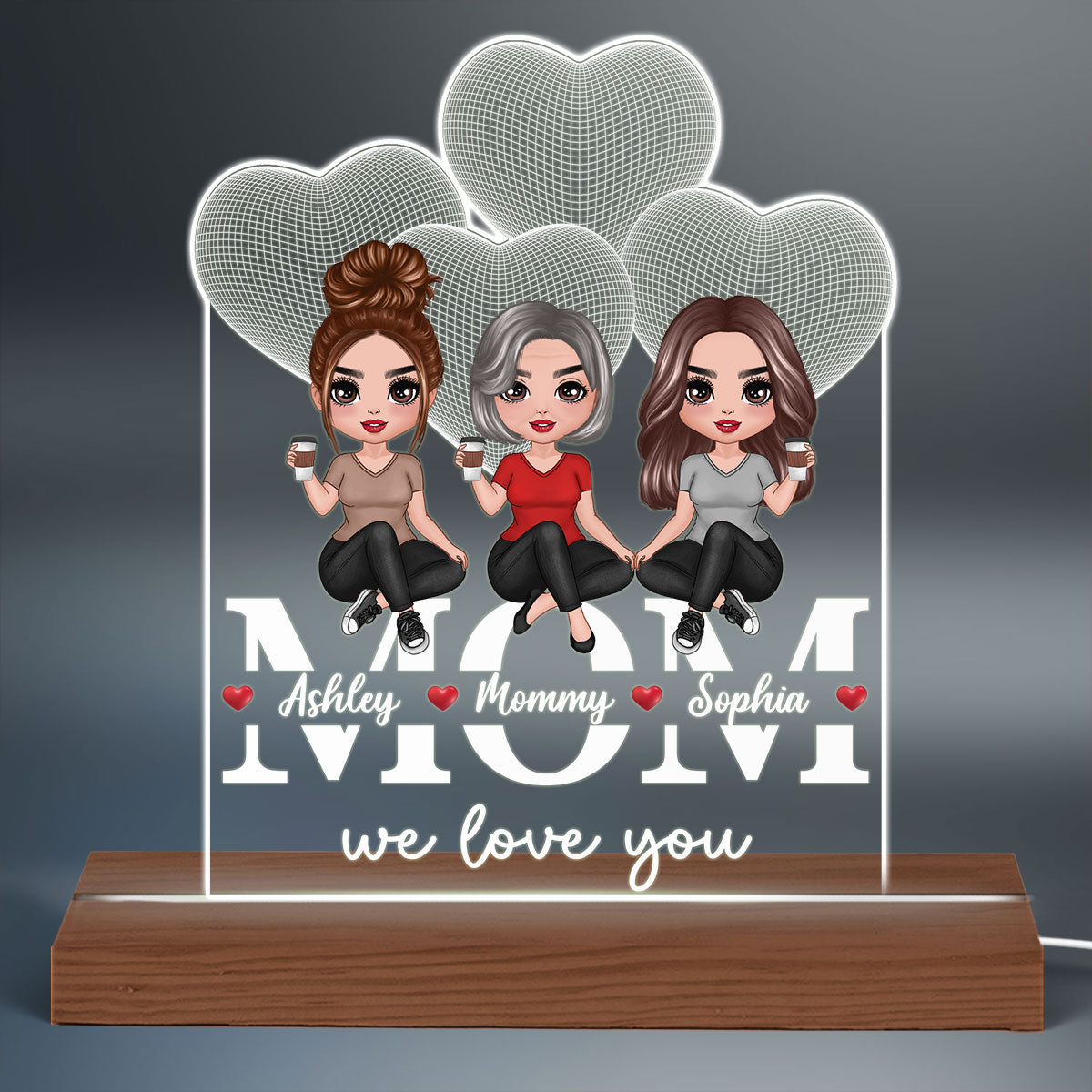 Doll Mother Daughters Sitting On Words Personalized Acrylic Custom Shape LED