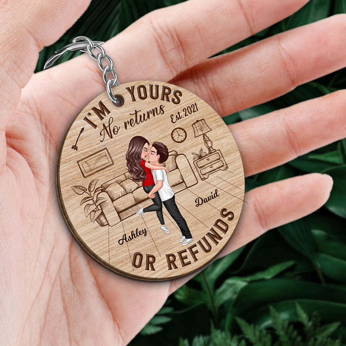 Couple No Returns Refund Personalized Wooden Keychain