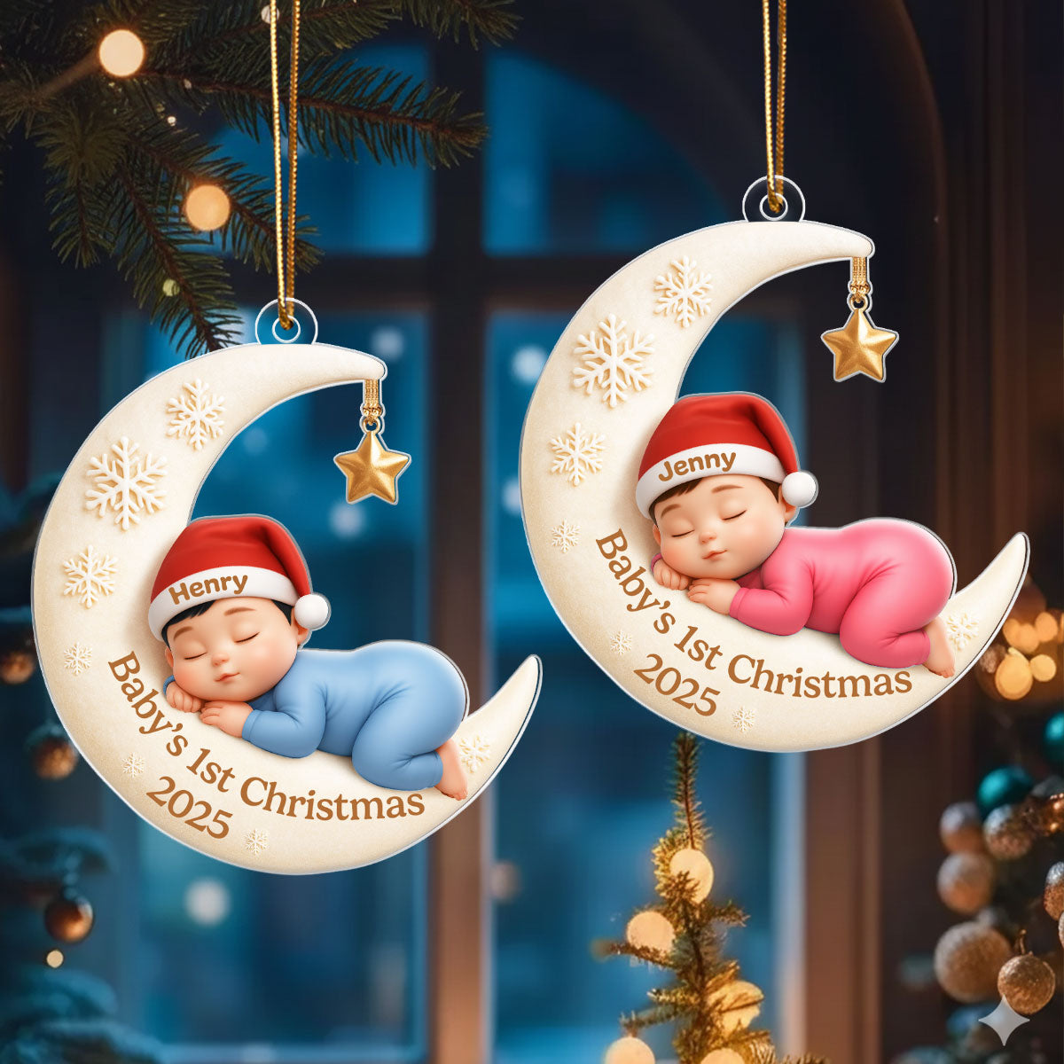 Baby Sleeping on Moon - Personalized Acrylic Ornament - Baby's First Christmas Keepsake, Gift for Grandkids, Baby, Newborn