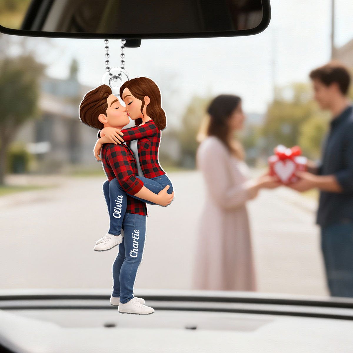 Couple Kissing - Personalized Acrylic Car Hanger - Anniversary, Valentine's Day Gift, Gift For Him, Gift For Her