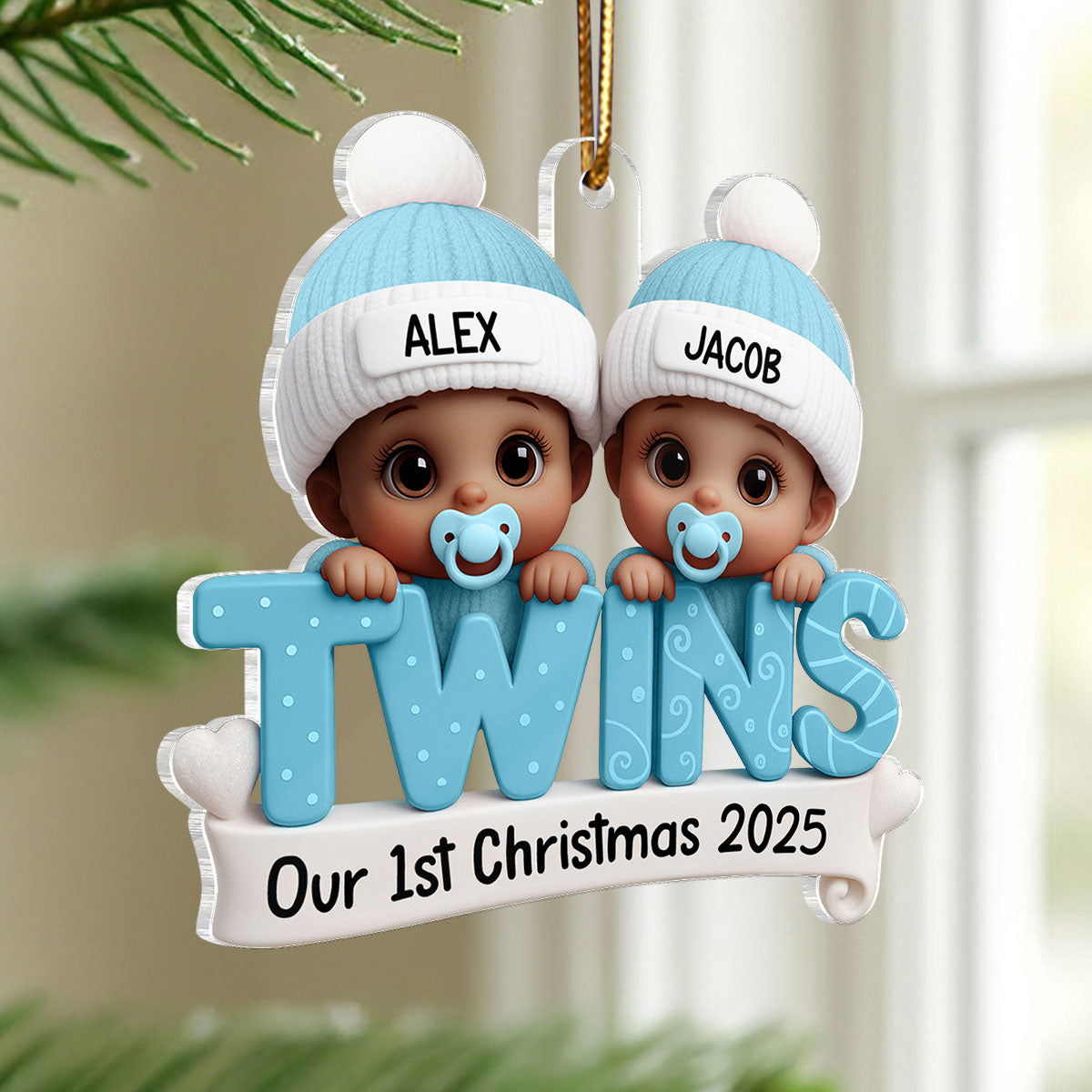 TWINS! Baby’s First Christmas Baby Blue Boy Pink Girl Custom Personalized Christmas Ornament Gift