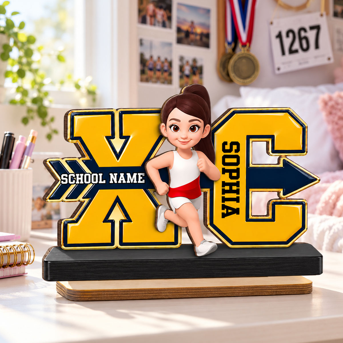 Cross Country For Boy Girl - Personalized 2-Layered Wooden Plaque - High school Runner Keepsake, Custom Running Christmas Gift For Runner Granddaughter, Grandson, Daughter, Son