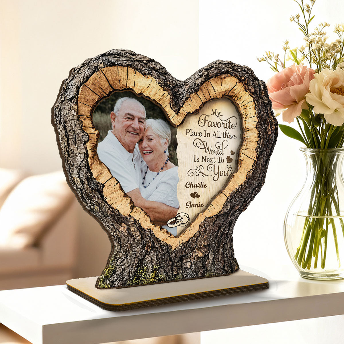 Favorite Place Next To You Couple Custom Photo 2D Flat - Personalized 2-Layered Wooden Plaque - Anniversary Gift, Valentine's Gift For Him, For Her